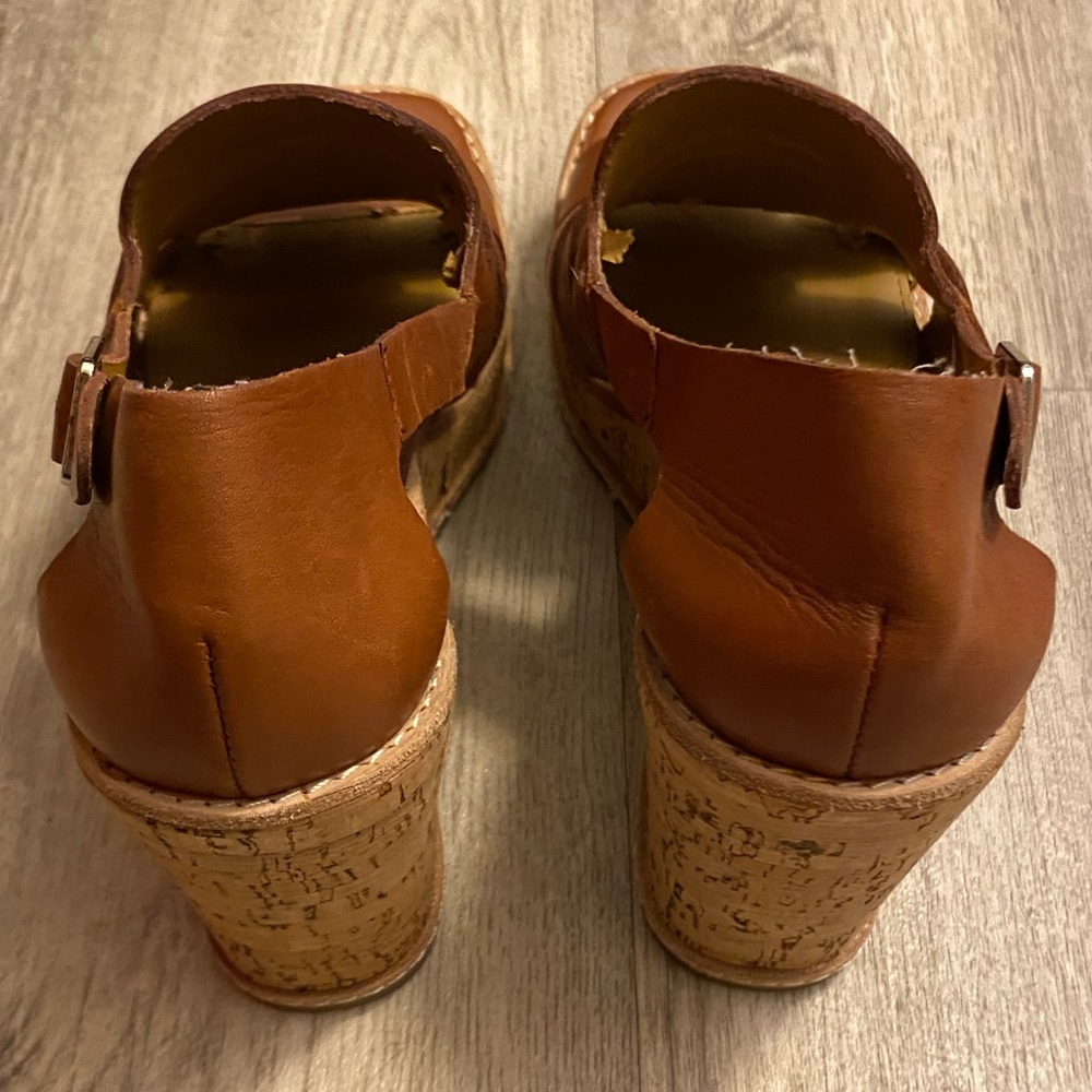 G HBass & Co Wedges Taylor Camel Brown Leather Strappy Platform Cork Heel sz 8M - Picture 14 of 16